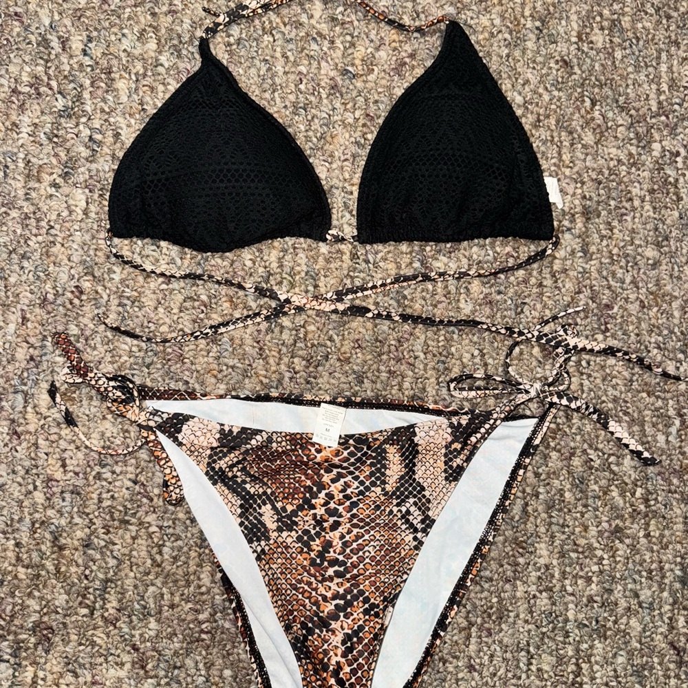 Black and Snake Print Bikini Set